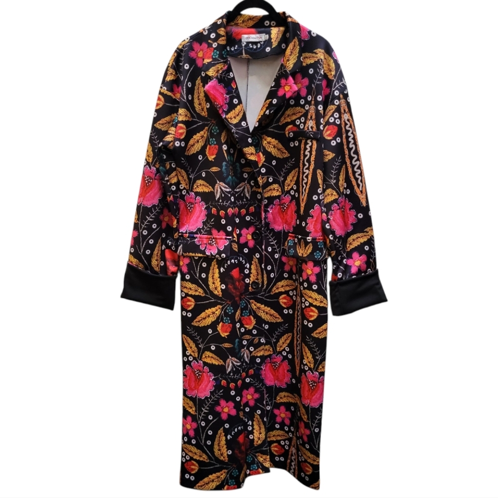 Order Plus Black Floral Graphic Long Maxi Duster Coat XL
